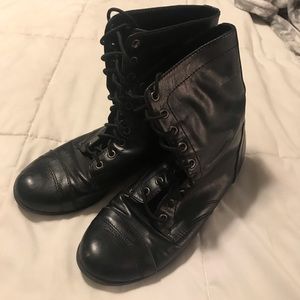 Black leather combat boots